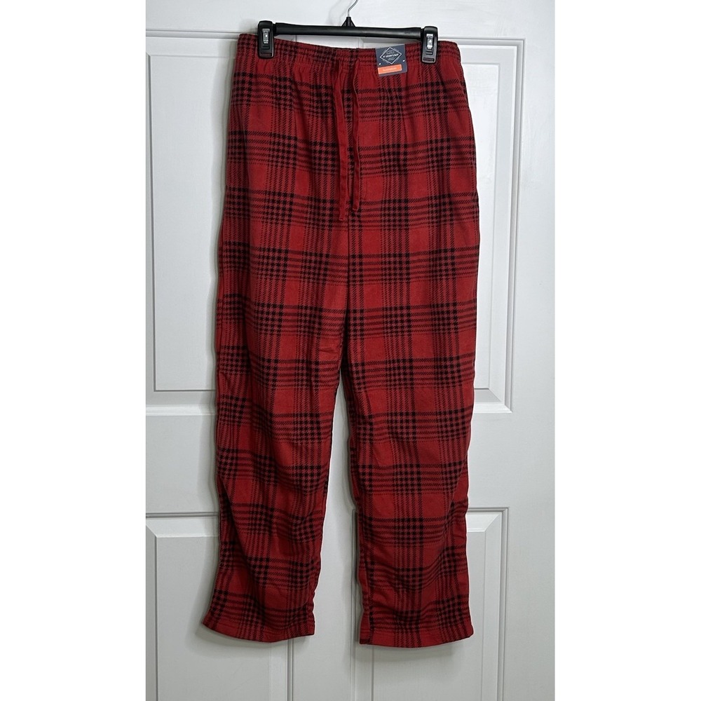 St. John's Bay Microfleece Pajama Pants Mens Medium Pockets Cherry Red Plaid NWT